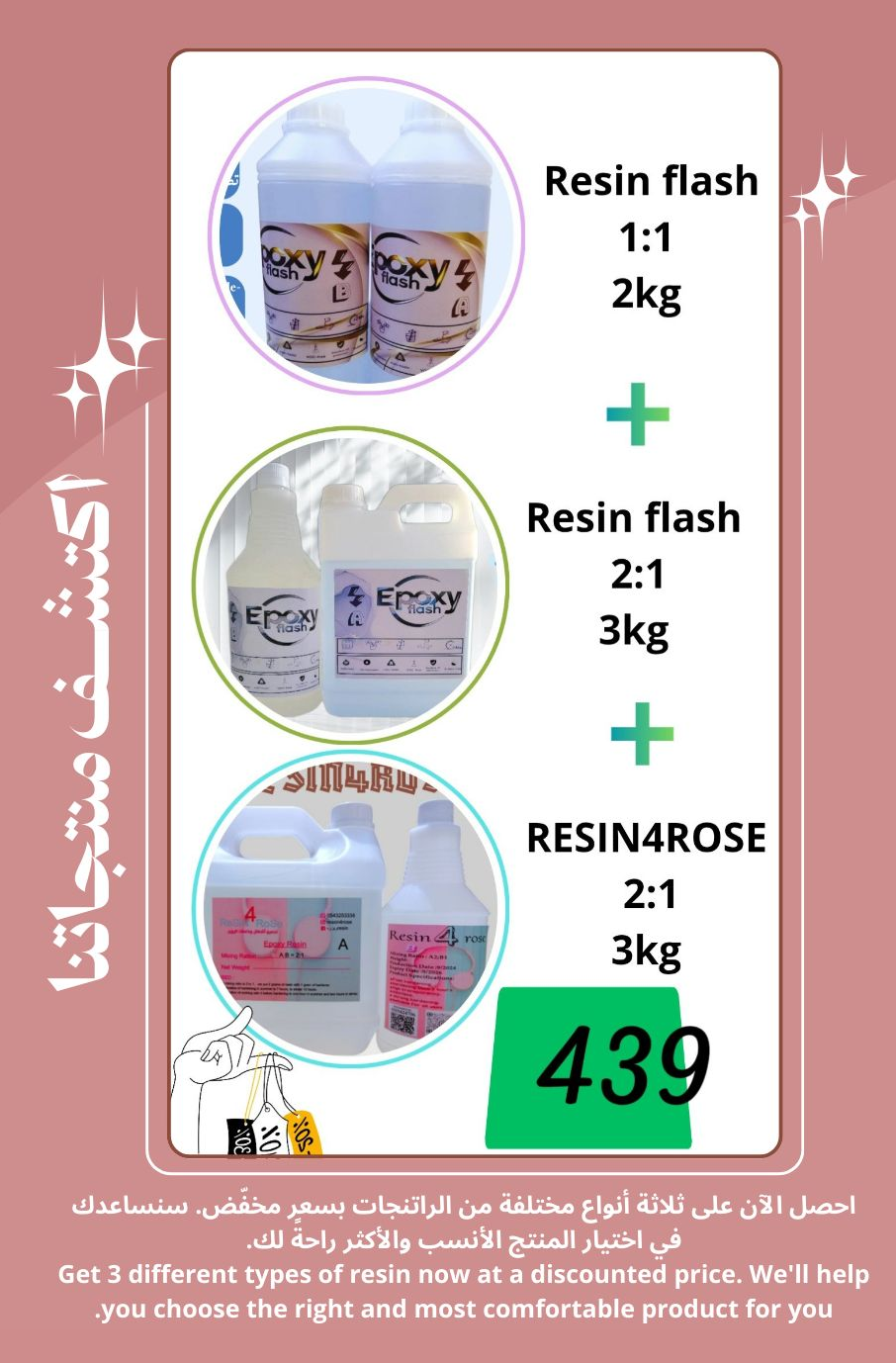 Display of 3 resin products