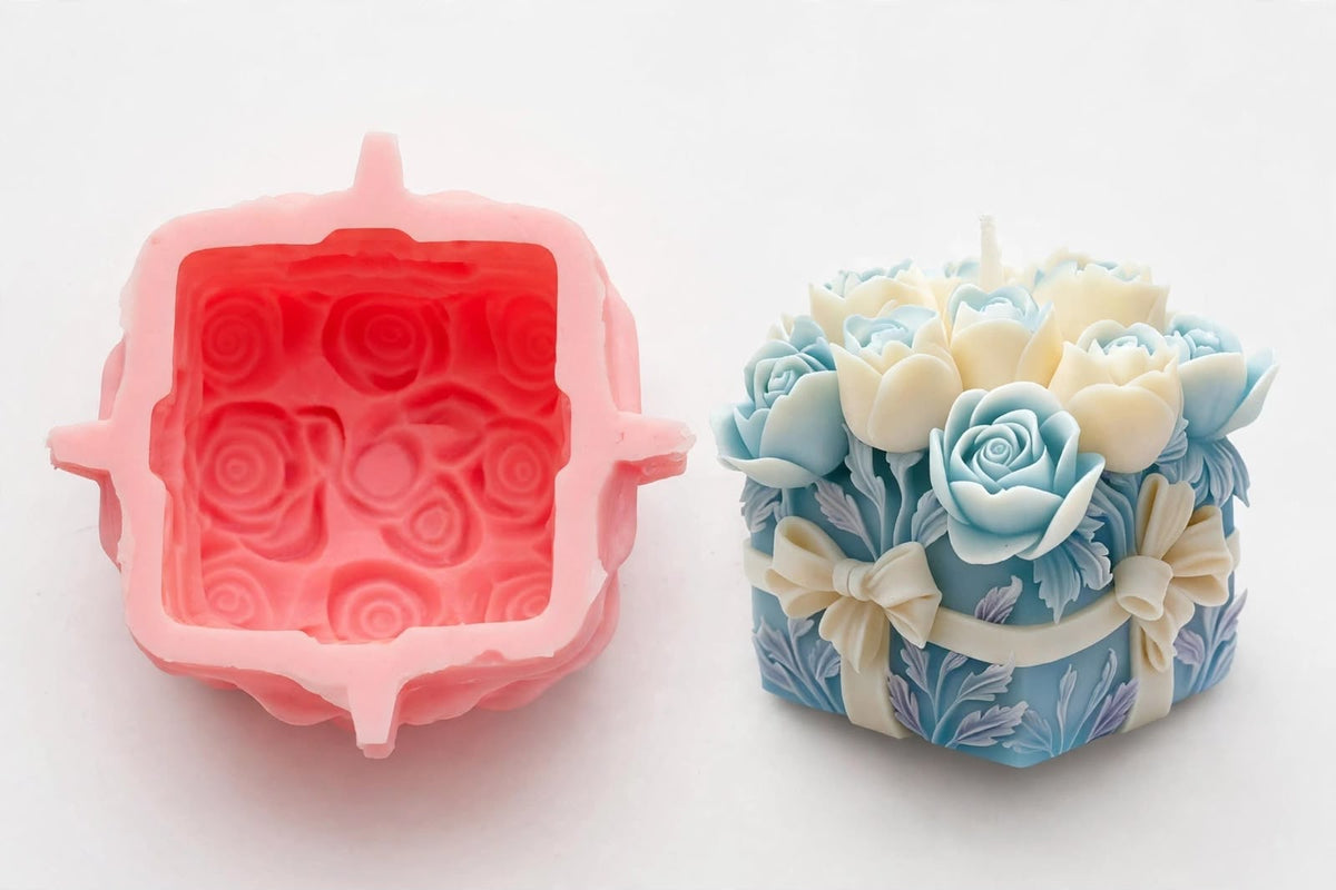3D Silicone Mould for Rose Bouquet Candle - Gift Box Design