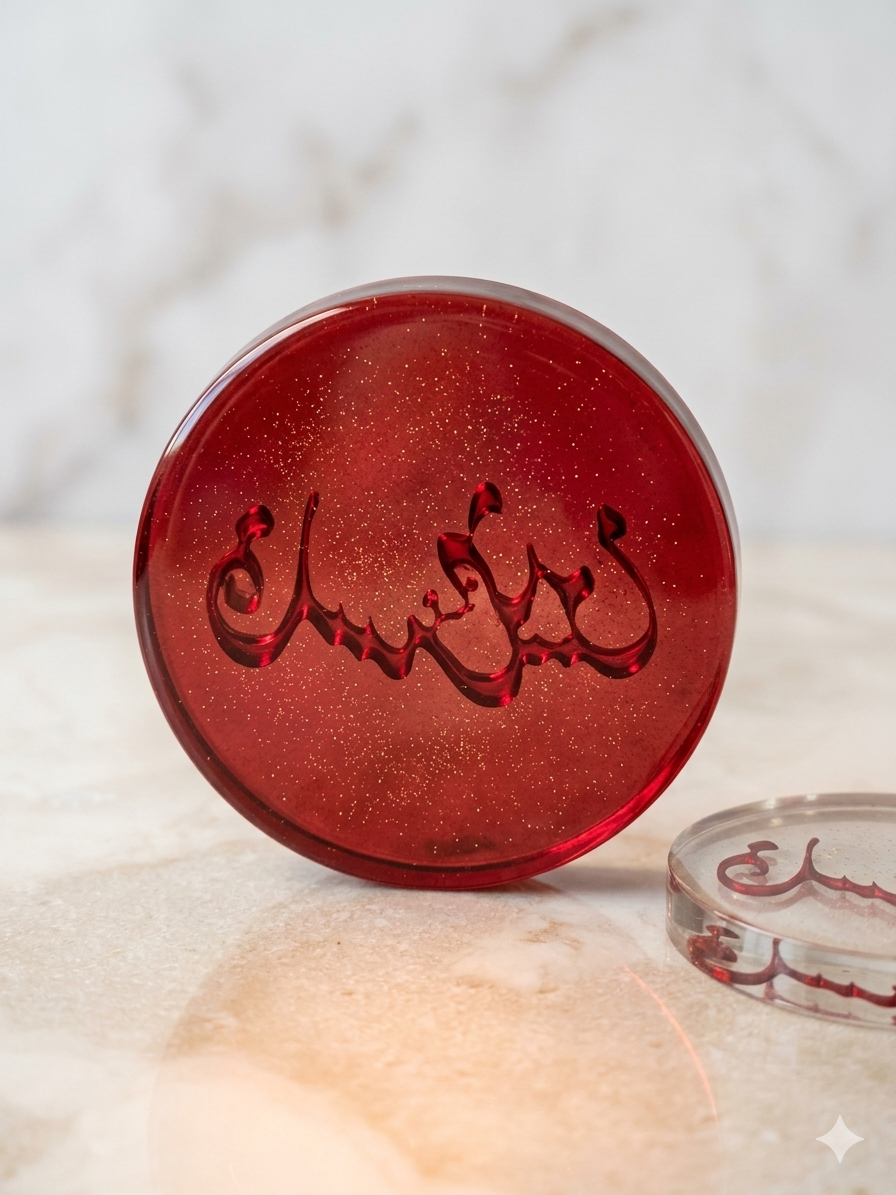 A round mold with the word "Palestine" embossed, suitable for making resin, candle, or concrete pendants, as well as scented soaps and fragrant mastic.