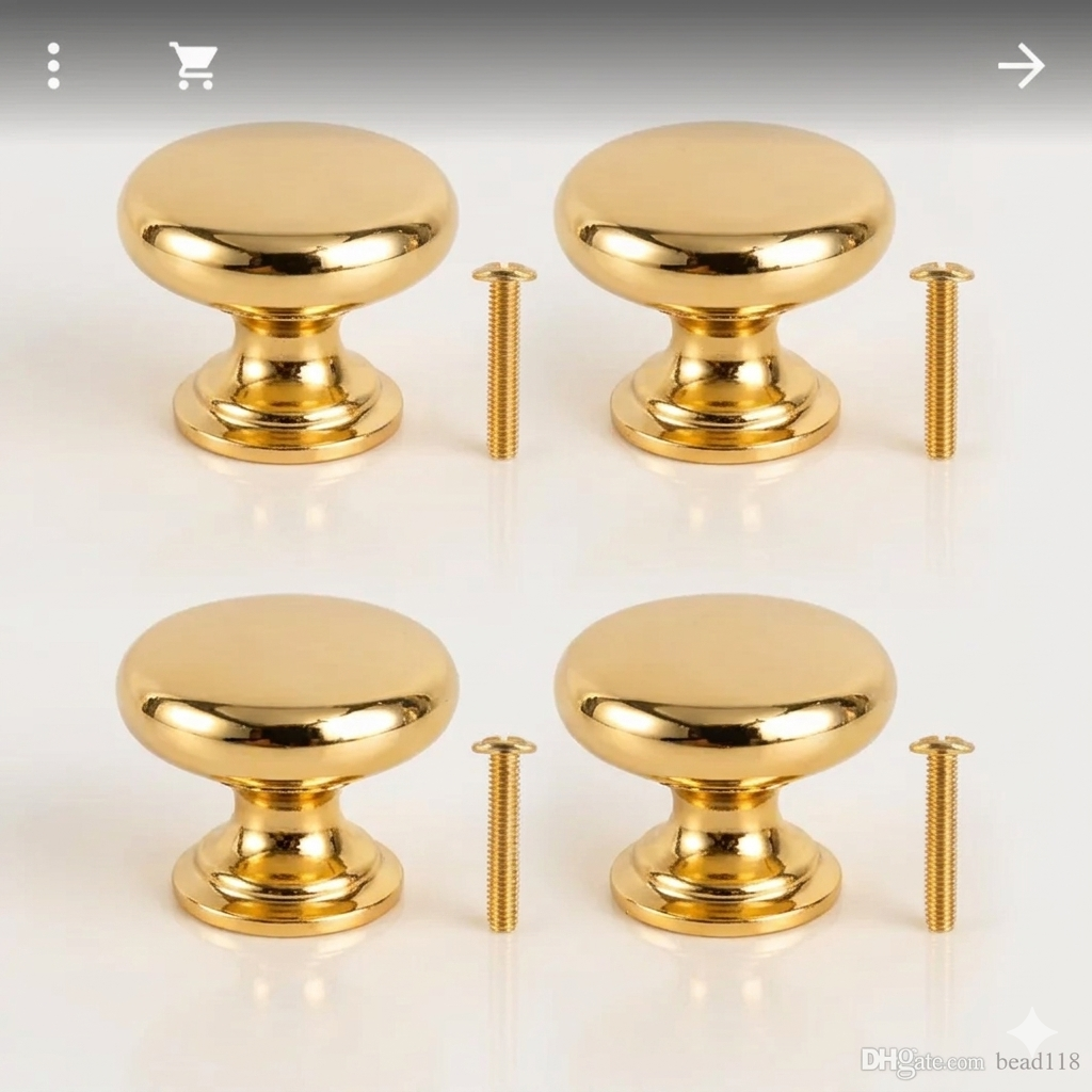 A set of 4 round metal handles with their screws. These handles are primarily used for drawers and cabinets, as "handles" for resin or wooden serving trays, or as legs and bases for raising large boxes