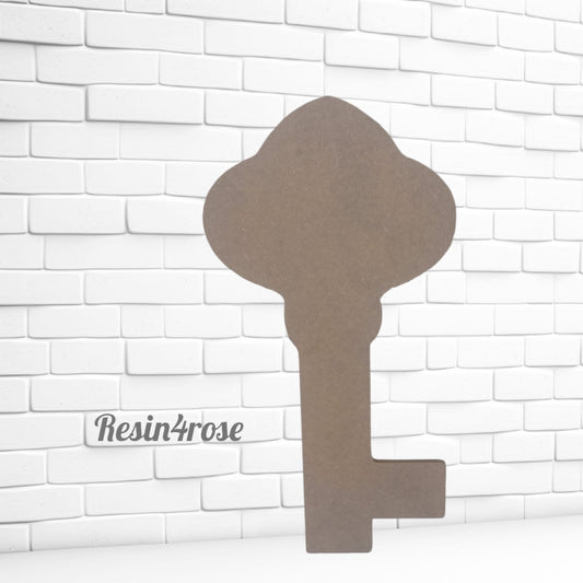 A distinctive wooden key-shaped piece that is excellent for use in making a clock, as a luxurious base for pouring resin, or for making modern wall plaques and serving trays.