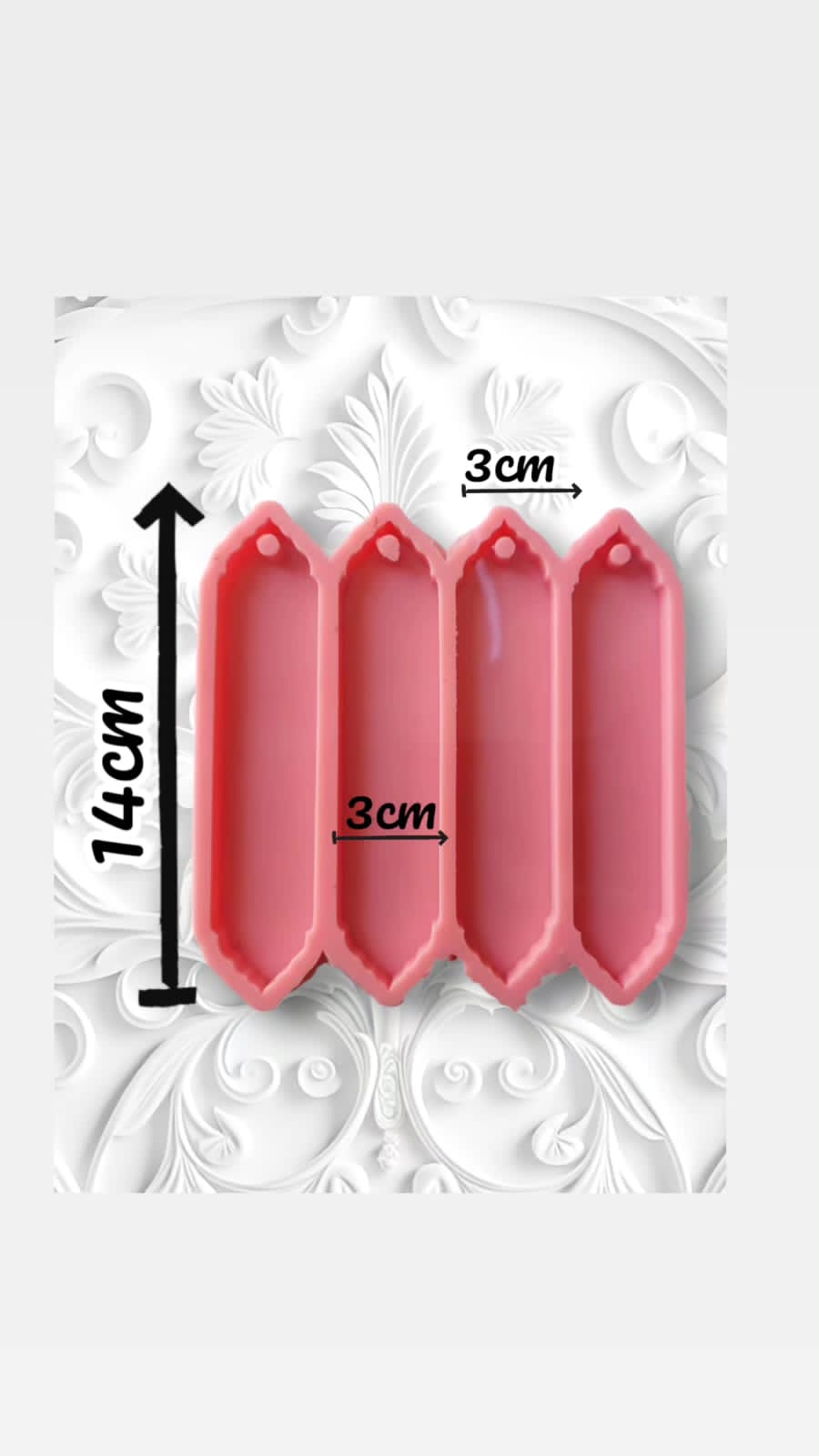 A silicone mold specially designed for making bookmarks using resin, wax, plaster, or ceramic; it contains four cavities in one mold. size 14*3 cm