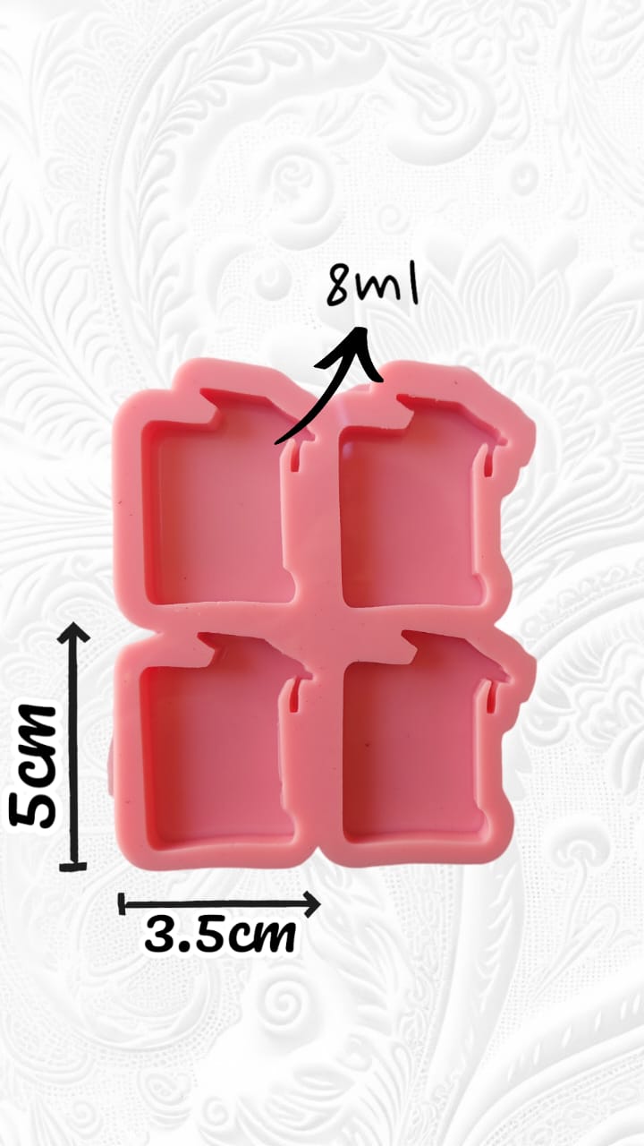 A silicone mold with four interconnected cavities, designed for crafts such as casting resin, polymer clay, or wax. Shaped like a graduation cap, measuring 5 x 3.5 cm.