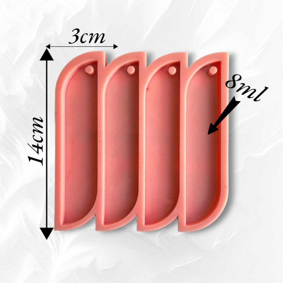 A silicone mold specially designed for making bookmarks using resin, wax, plaster, or ceramic; it contains four cavities in one mold. size 14*3 cm