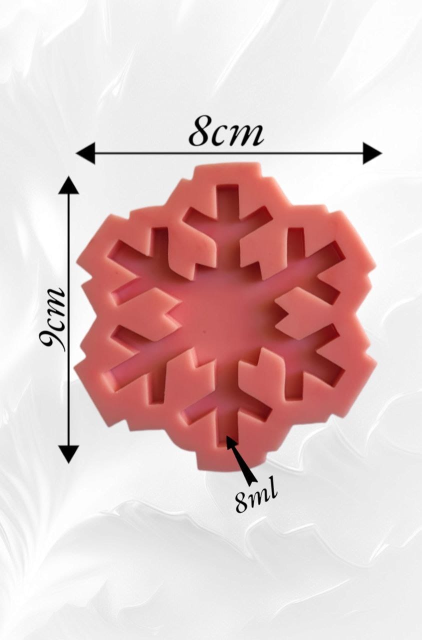 A silicone mold designed to produce a decorative geometric shape with a single hole in the shape of a snowflake, suitable for craft projects such as resin casting, wax and soap making, ideal for making decorative items or handmade gifts. size 8*9cm