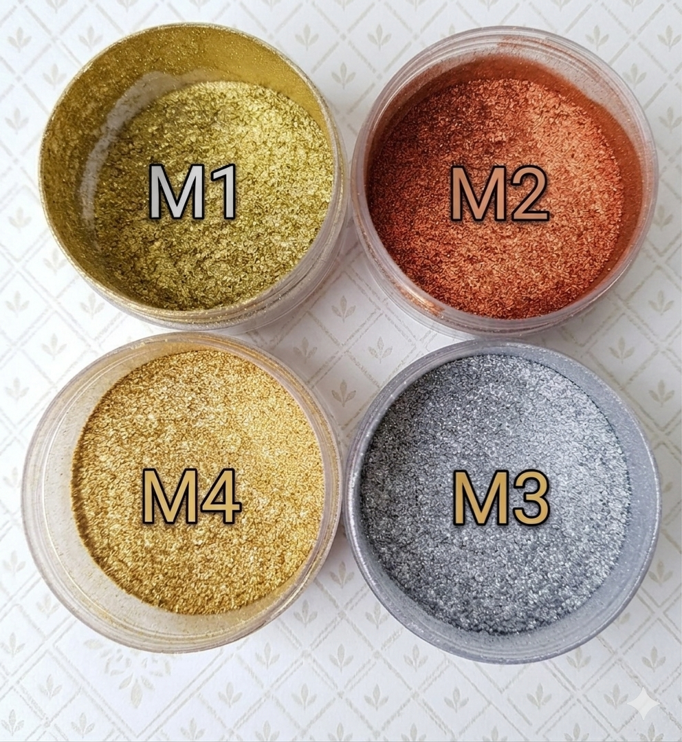 Magic Metallic Mica Powder Colors - Gold Silver Gloss Copper Rose Gold, for Hand Painting, Resin Jewelry Making, Handicraft Projects, Pearl Dye, Glossy Color, Shiny Effects, Decorative Ingredients, Easy-to-Distribut Bottle, Shiny Effect