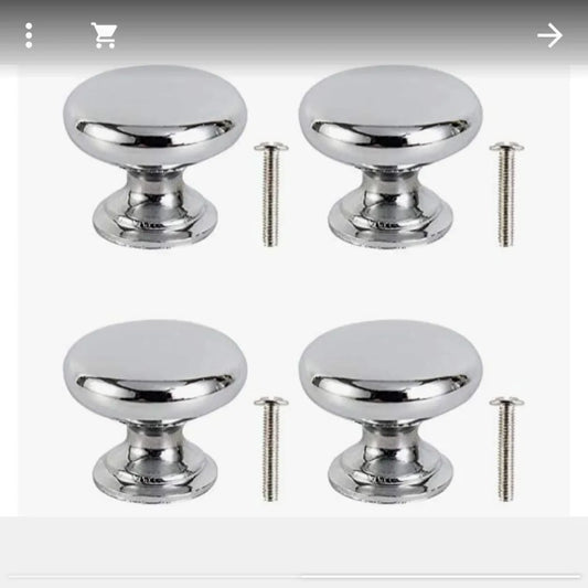 A set of 4 round metal handles with their screws. These handles are primarily used for drawers and cabinets, as "handles" for resin or wooden serving trays, or as legs and bases for raising large boxes
