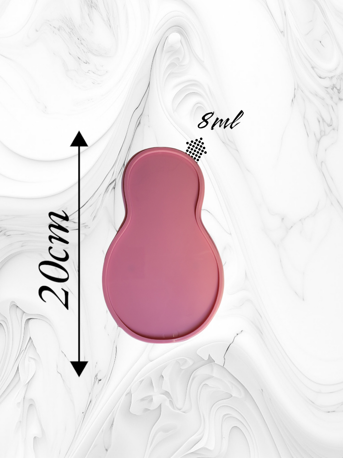 A streamlined silicone mold shaped like the number 8 or a pear, ideal for crafts such as casting resin, pottery, or plaster. Total length 20 cm, depth 8 mm.