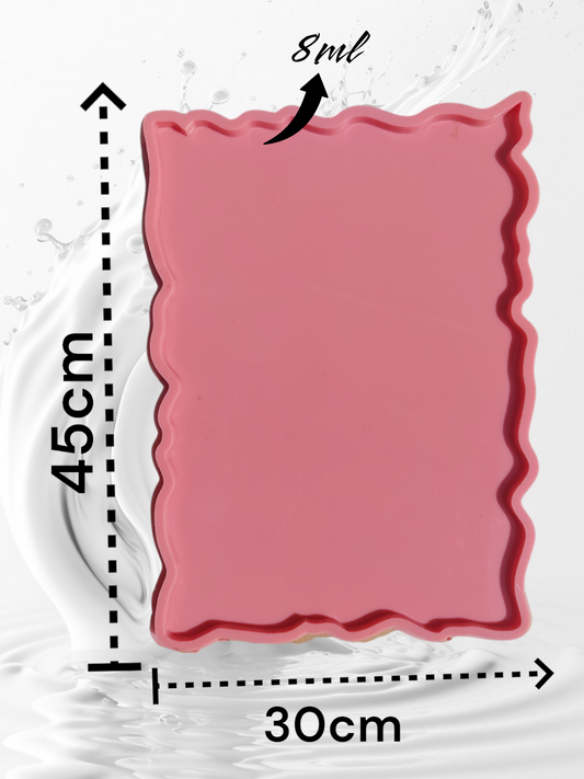 Rectangular silicone mold with irregular, wavy edges, designed for crafts. Length: 45 cm. Width: 30 cm Depth: 8 ml