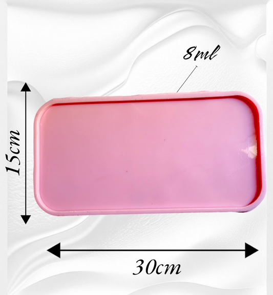 A rectangular silicone mold designed for casting resin or similar crafts. The mold is 30 cm long, 15 cm wide, and 8 mm deep
