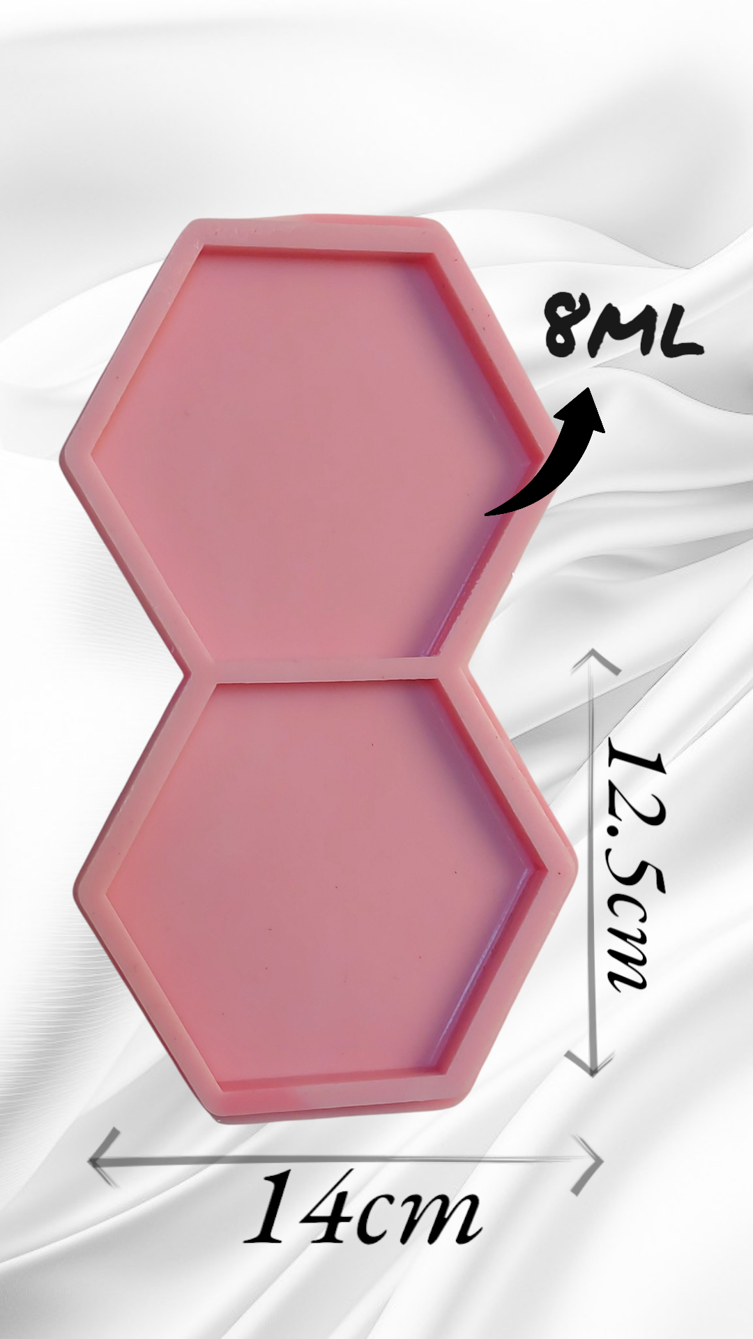 A silicone mold featuring a geometric shape consisting of two hexagonal cavities, available in two different sizes.