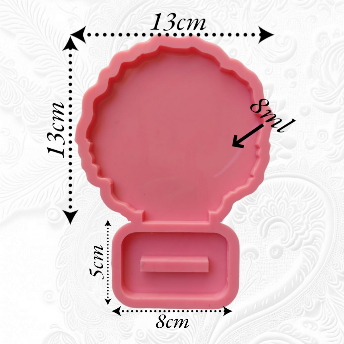 A silicone mold designed for casting two-part art pieces (base and backing plate) used to create desk plaques, desk calendars, welcome signs, decorations, earring organizers, accessories, nameplates, logos, small photo frames, light bases, or souvenirs.