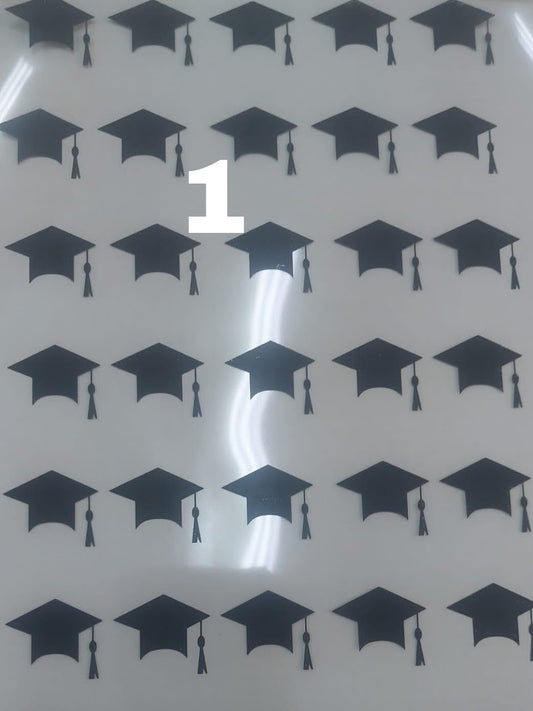 Printed sticker, transparent paper, or vinyl featuring a graduation cap and graduation congratulations, suitable for crafting or resin projects.