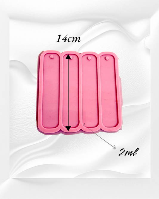 A silicone mold specially designed for making bookmarks using resin, wax, plaster, or ceramic; it contains four cavities in one mold. size 14cm