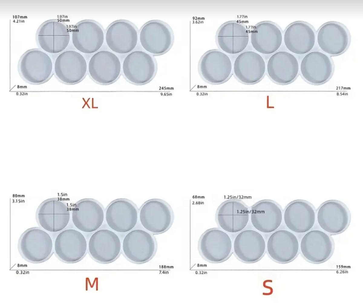 Round flat silicone mold in different sizes