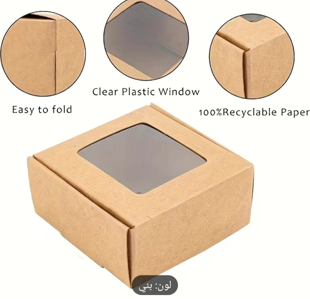 A luxurious and practical collection of packaging boxes made from natural kraft paper, featuring a transparent rectangular window that allows the products inside to be clearly and attractively displayed without the need to open the box