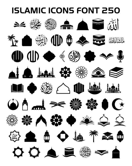 Printing on transparent paper or stickers is a collage of digital, transparent Islamic icons and symbols