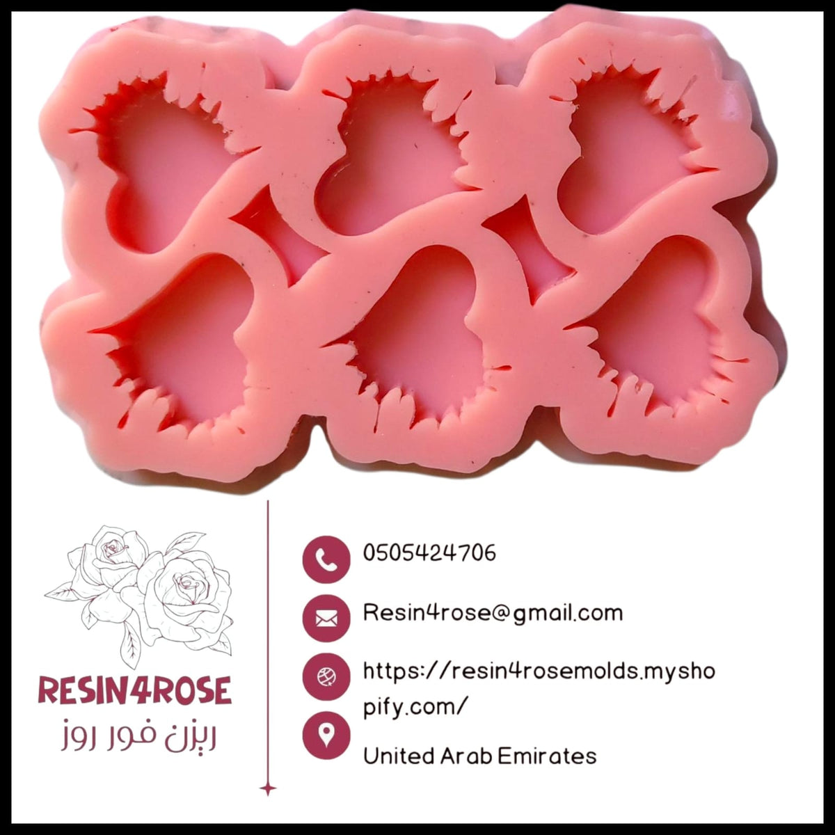 A silicone mold designed in the shape of hearts with wavy or serrated edges resembling rose petals or a flame effect, intended for resin work such as candle making or soap making.