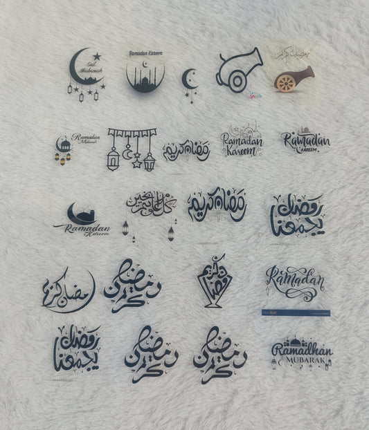 Print Ramadan designs on transparent paper or stickers, including a variety of Islamic fonts and phrases