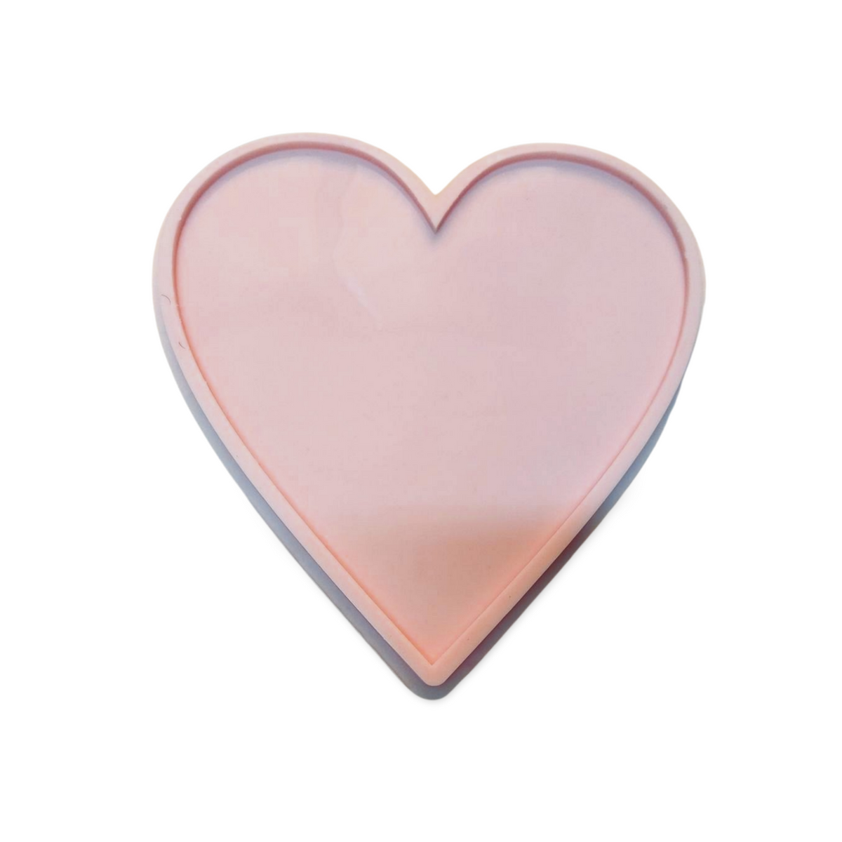 This silicone mold takes the shape of a perfectly symmetrical heart, with smooth top curves and a pointed bottom. It features a simple and practical design ideal for craft projects such as casting resin, plaster, or pottery.