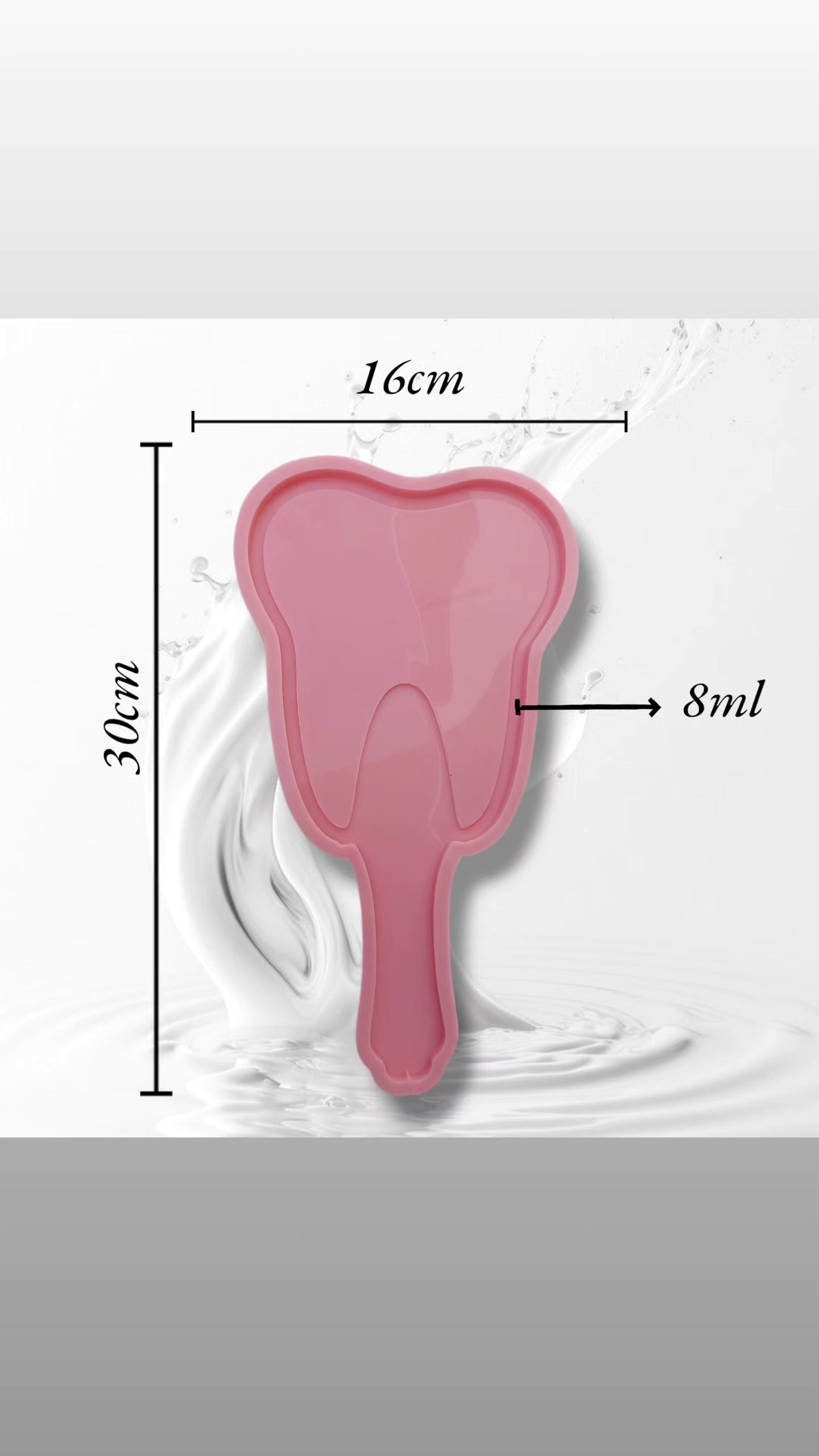 This silicone mold is designed in the shape of a classic hand mirror. Its tooth-shaped design makes it ideal for creating luxurious and personalized gifts or unique decorative pieces for a vanity table